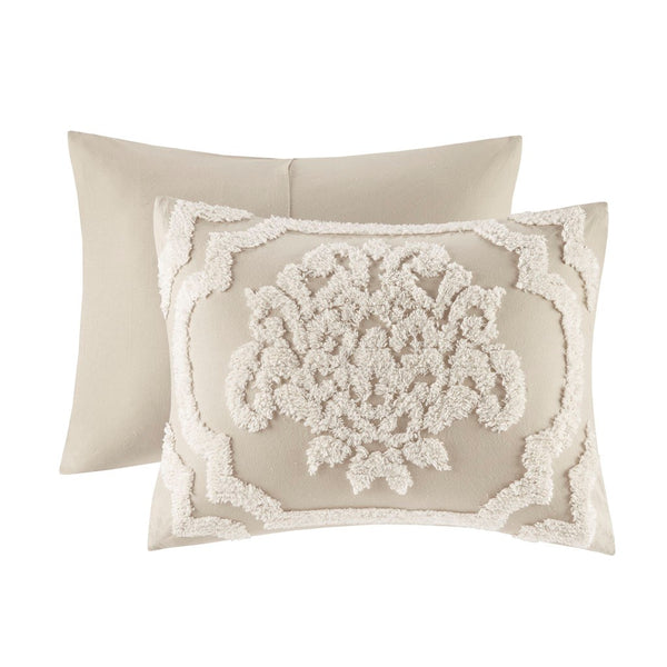 English Elm King/Cal Viola 3-Piece Tufted Cotton Chenille Damask Duvet Cover Set – OEKO-TEX, Button Closure, Cottage Chic Comfort B03597348