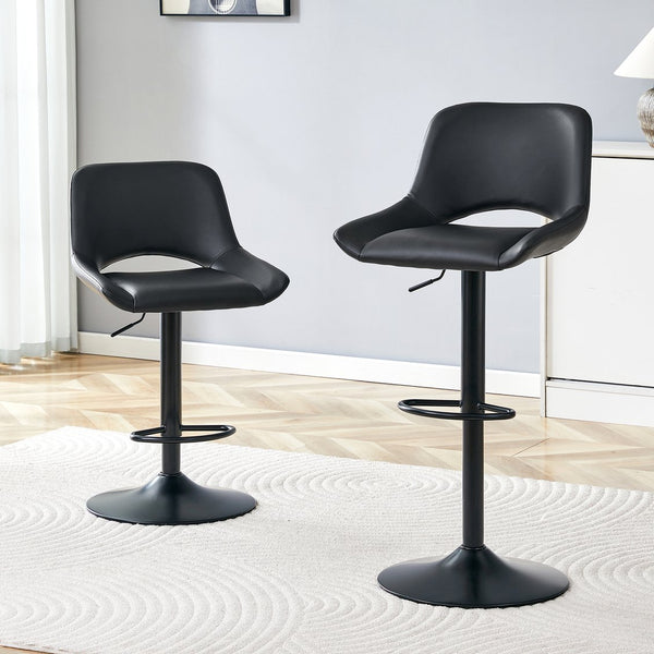 English Elm Set of 2 Pu Leather Barstools with Gold Footrest Curved Back for Kitchen Island Black W1151P383775