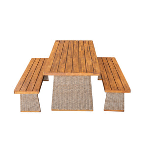 English Elm Christopher Knight Home® - Outdoor 3-Piece Acacia Wood Dining Set With Stylish Handwoven Rattan Legs For Elegant Gatherings N773OD00038B