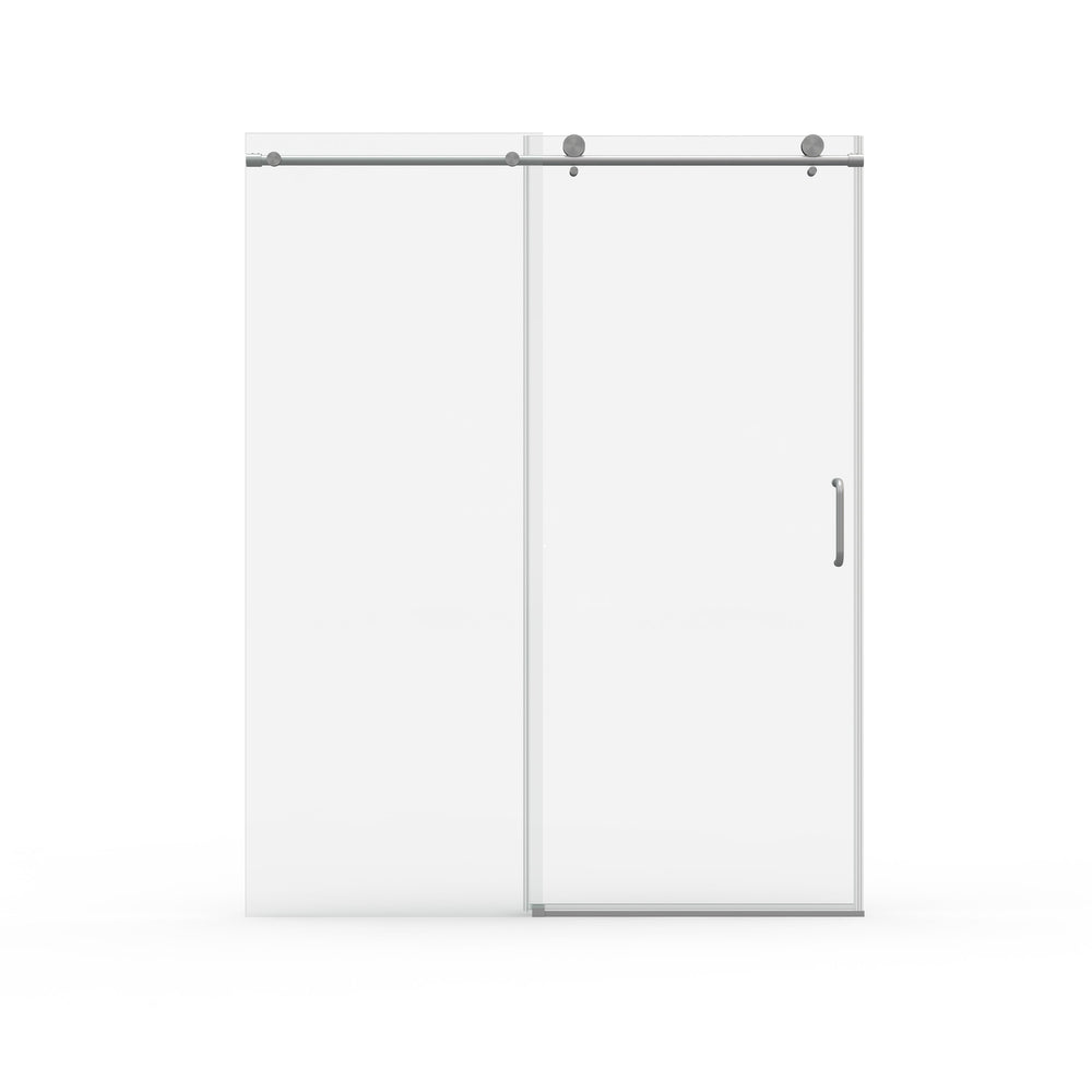 English Elm 56" Frameless Sliding Shower Door Tempered Glass Soft Close Matte Hardware Alcove Fit Brushed Nickel W1920P385293