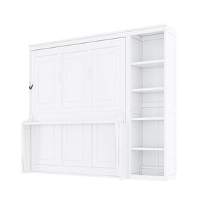 English Elm Full Murphy Bed with Storage Cabinets and Shelves, Space-Saving Wooden Wall Bed with 600lb Capacity White N7090004015K