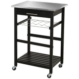 English Elm Homcom Kitchen Island Cart Rolling Trolley Utility Serving Cart With Stainless Steel Tabletop, Wine Rack & Drawer