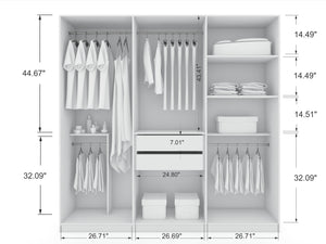 English Elm Gramercy 82" Wardrobe Organizer with Soft-Close Doors, Aluminum Rods, Shelves & Center Drawers White B365S00001