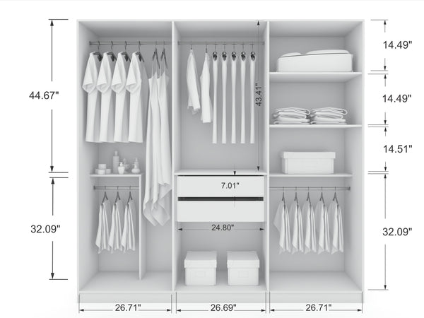 English Elm Gramercy 82" Wardrobe Organizer with Soft-Close Doors, Aluminum Rods, Shelves & Center Drawers White B365S00001