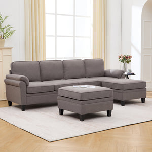 English Elm 102 Inch Linen Modular Sectional Sofa with Hidden Storage and Cloud Cushion Comfort Dark Gray W1099S00209