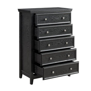 English Elm Modern 5 Drawers Dresser with Smooth Glide Drawers, Stylish Metal Handles & Unique Stable Feet Organizer for Bedroom and Living Room Storage (45.87"L x 20.08"W x 11.03"H) Black W2275P149804
