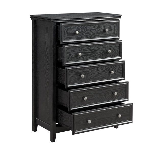 English Elm Modern 5 Drawers Dresser with Smooth Glide Drawers, Stylish Metal Handles & Unique Stable Feet Organizer for Bedroom and Living Room Storage (45.87"L x 20.08"W x 11.03"H) Black W2275P149804