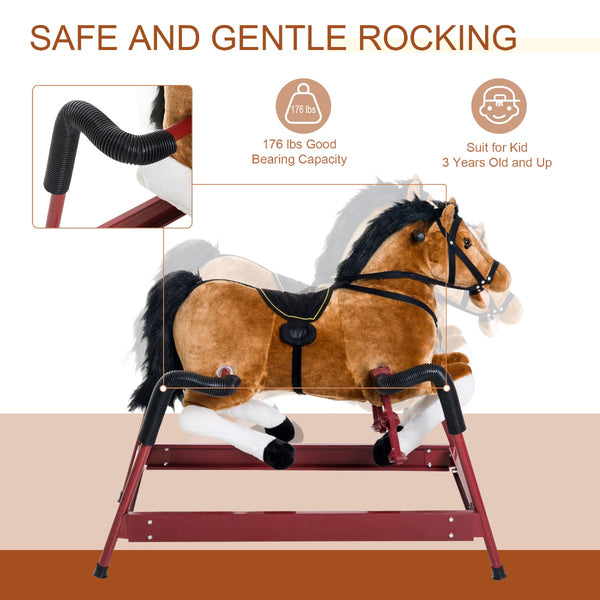 English Elm Kids Plush Rocking Horse with Sound Effects Spring Suspension and Padded Saddle Seat T3971P383500
