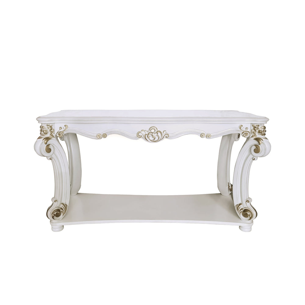 English Elm Vendome Elegant Antique Pearl Finish Sofa Table with Scrolled Legs, Bottom Shelf & Apron Trim B2726P263494