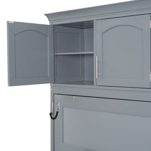English Elm Full Size Murphy Wall Bed with Top Cabinet Storage for Studio or Guest Room LP006664AAE-1