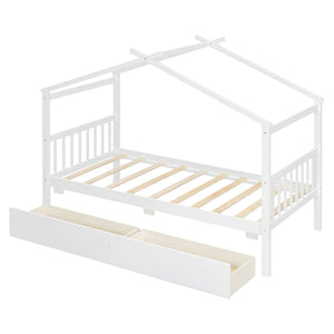 English Elm Twin House Bed Solid Pine Kids Cottage Frame with Storage Drawers Imaginative Room N708P309245K