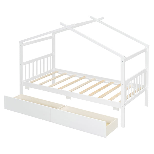 English Elm Twin House Bed Solid Pine Kids Cottage Frame with Storage Drawers Imaginative Room N708P309245K