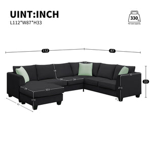 English Elm 9012aab-package2 Modular Sectional Sofa with Reversible Ottoman for Modern Living WF315547AAB
