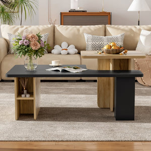 English Elm Vibe Set Of 2 Nesting Coffee Tables - Contemporary Farmhouse Design For Living Room & Small Spaces N724P294661B-GIGA