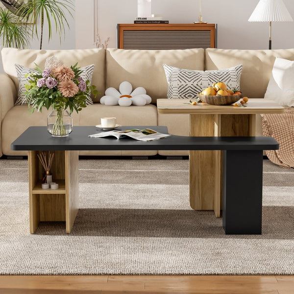 English Elm Vibe Set Of 2 Nesting Coffee Tables - Contemporary Farmhouse Design For Living Room & Small Spaces N724P294661B-GIGA