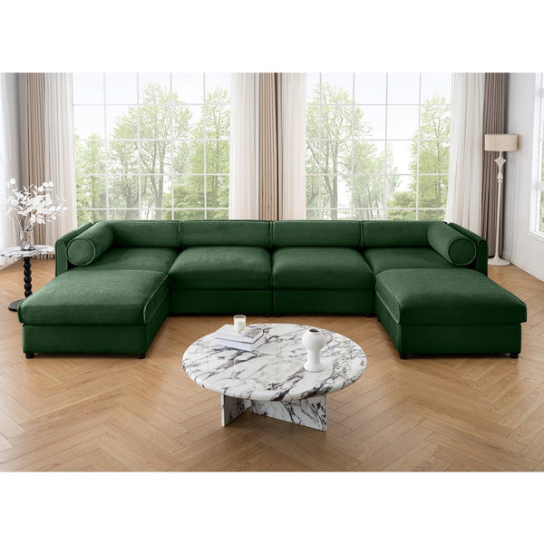 English Elm Modular Sectional Sofa With Storage Ottoman - Extra Large U-Shaped Chenille Couch For Ultimate Comfort W714S01065