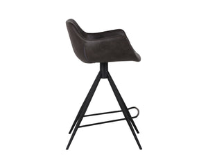 Sunpan Owen Modern Swivel Counter Stool in Town Grey Faux Leather with Black Iron Legs - Urban Elegance