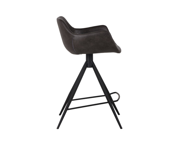 Sunpan Owen Modern Swivel Counter Stool in Town Grey Faux Leather with Black Iron Legs - Urban Elegance