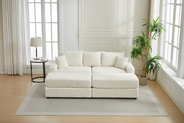 English Elm Modern Sectional Couch - Cozy 2-Piece Corduroy Slipcovers With Throw Pillows For Stylish Living Spaces W2915S00030