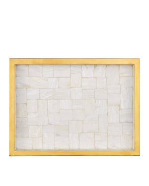 Currey & Company Casey Mother Of Pearl Tray Set - Elegant Decorative Trays With Gold Accents For Timeless Sophistication White Mother Of Pearl ,Stainless Steel ,Wood 1200-1021-currey-company