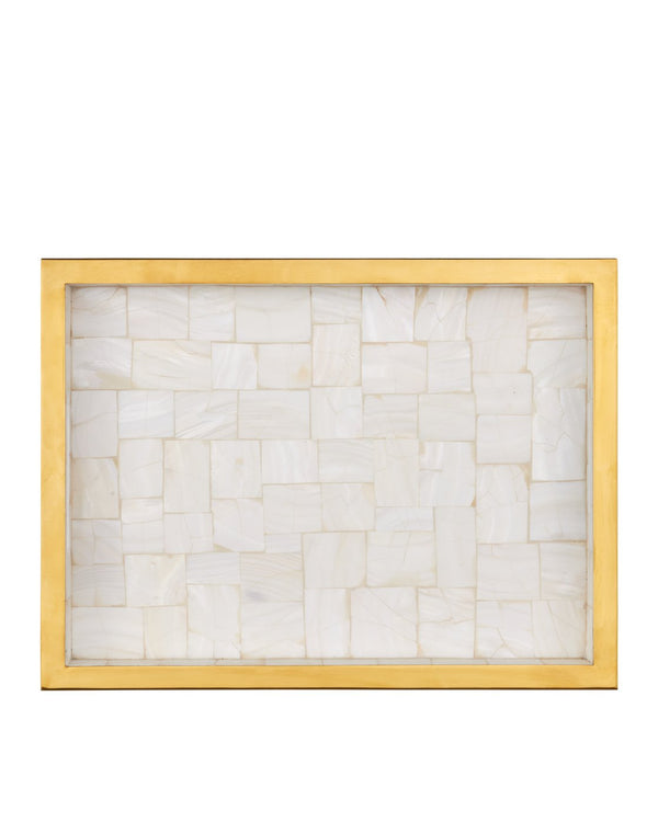 Currey & Company Casey Mother Of Pearl Tray Set - Elegant Decorative Trays With Gold Accents For Timeless Sophistication White Mother Of Pearl ,Stainless Steel ,Wood 1200-1021-currey-company