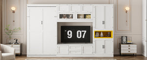 English Elm Twin Murphy Wall Bed with Integrated Tv Stand Open Shelving and Cabinet Storage LP000768AAK
