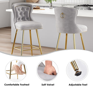 English Elm Bar Stools Set Of 2 - Luxurious Gray Velvet Wingback Chairs With Nailhead Trim For Modern Spaces T3623P363073