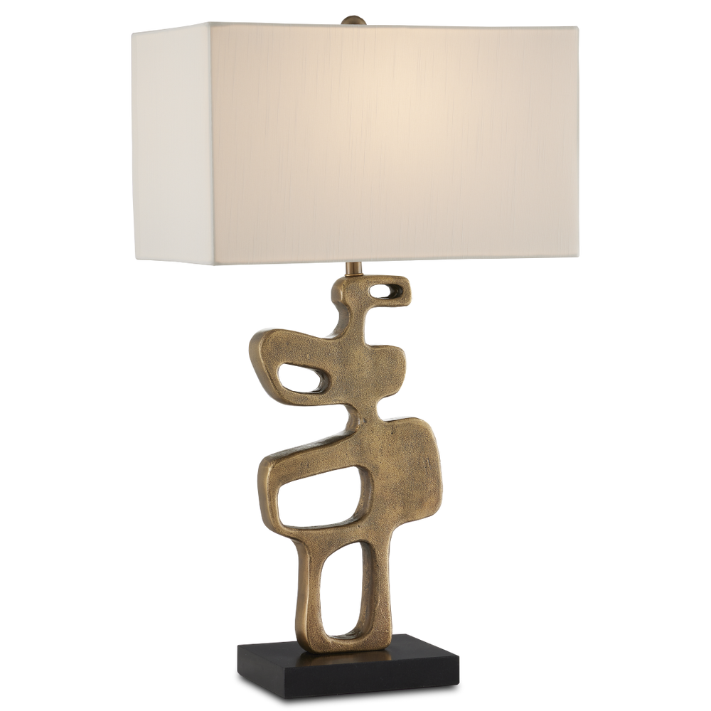 Mithra Brass Table Lamp - Contemporary Brutalist Design with Antique Finish & Off-White Shade