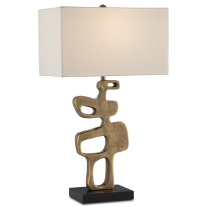 Mithra Brass Table Lamp - Contemporary Brutalist Design with Antique Finish & Off-White Shade