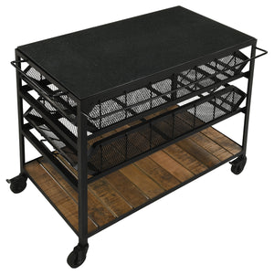 English Elm Ingalls Farmhouse-Industrial Black Metal Storage Cart with Walnut Shelves, Casters for Mobility and Display B062P350430