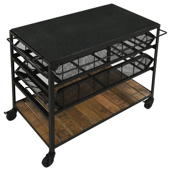 English Elm Ingalls Farmhouse-Industrial Black Metal Storage Cart with Walnut Shelves, Casters for Mobility and Display B062P350430