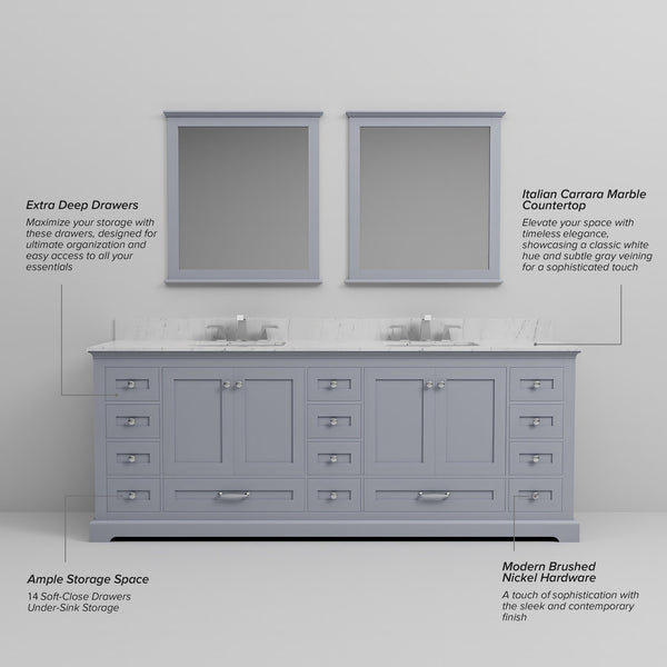 English Elm Dark Grey Double Bath Vanity 84" W With Mirrors – Elegant Storage Solution For Modern Bathrooms B2731S00547