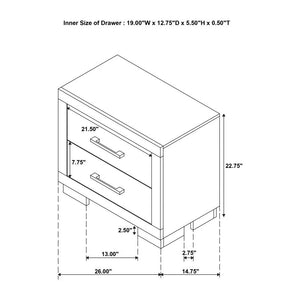 English Elm 2 Drawer MDF Nightstand with Felt-Lined Interiors, Silver Bar Pulls, Rich Wood Finish for Bedrooms Cream White B016P254531