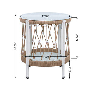 English Elm 3-piece Outdoor Bohemian Rope Lounge Set with Tempered Glass Table for Patio N767P306731B_N767P306732B
