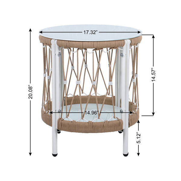 English Elm 3-piece Outdoor Bohemian Rope Lounge Set with Tempered Glass Table for Patio N767P306731B_N767P306732B