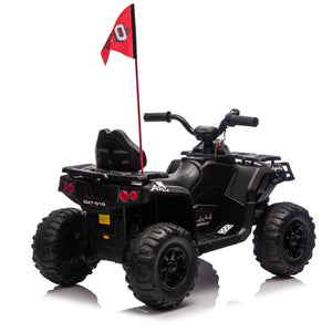 English Elm 24v Kids Electric Ride-on Atv with Dual Motors Bluetooth Led Lights and Flag Poles Black W1578P305893