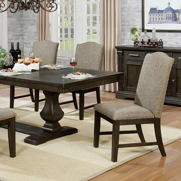 English Elm Contemporary 7-Piece Solid Wood Dining Set With Warm Gray Accents, Trestle Table & Upholstered Chairs B2741S00068