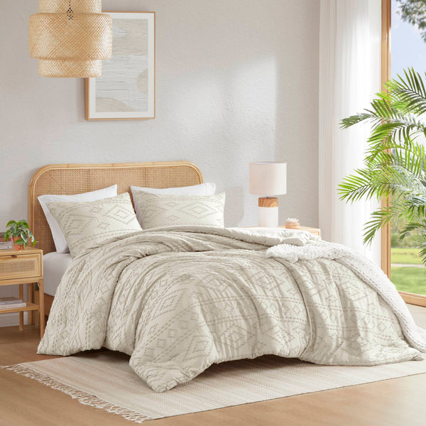JLA Home 510 Design - Comforter Tufted Boho Mini Set with Brushed Microfiber Reverse, OEKO‑TEX Certified, Lightweight Cozy Layer Beige AM10-0542