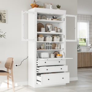 English Elm Topmax Shaker Pantry Cabinet with Drawers Power Outlet and Glass Doors SP000094AAK