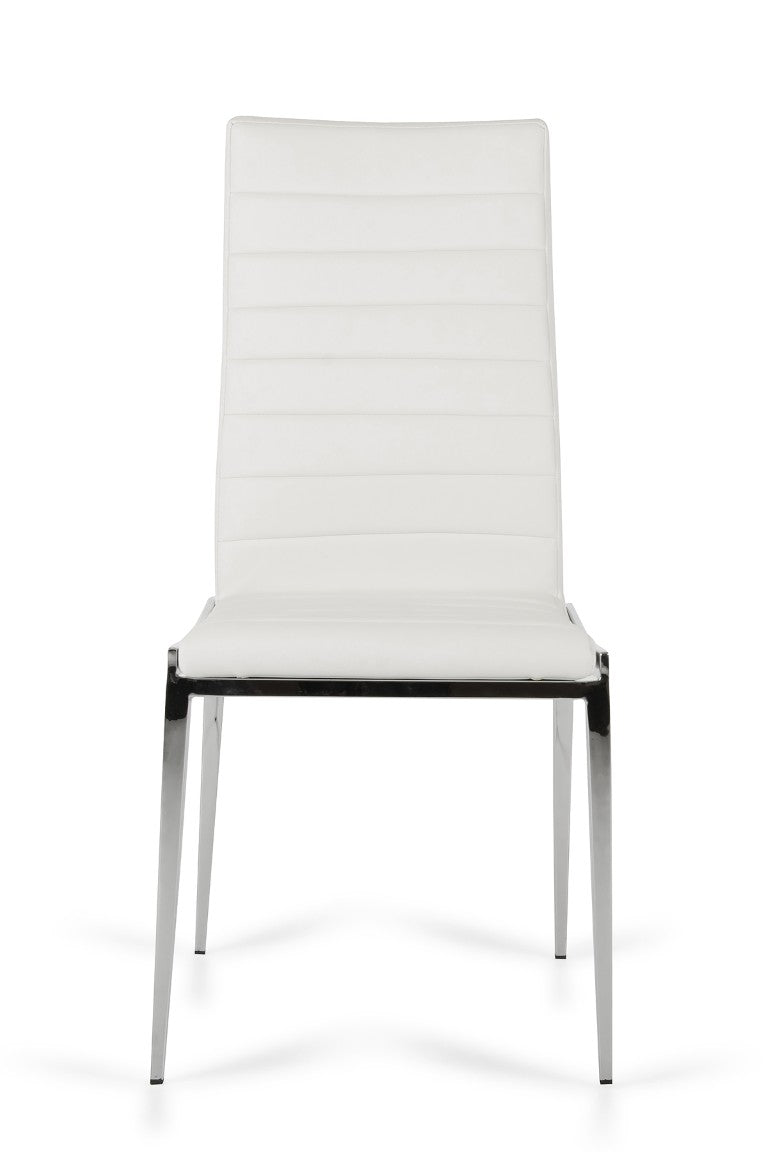 VIG Furniture Libby Sculpted White Leatherette Dining Chairs Set Of 2 With Chrome Legs, Minimalist Modern Comfort VGEWF3195AB-WHT