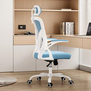 English Elm Ergonomic High Back Mesh Desk Chair with Flip up Arms and Adjustable Lumbar Support Blue,White T3623P434250
