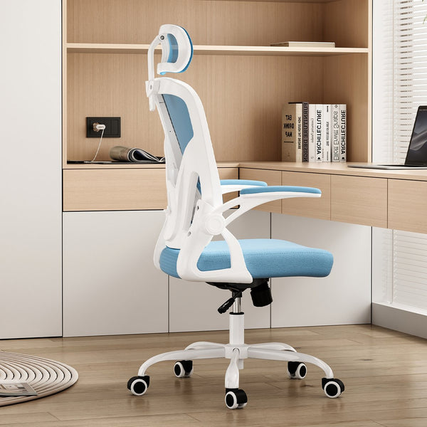 English Elm Ergonomic High Back Mesh Desk Chair with Flip up Arms and Adjustable Lumbar Support Blue,White T3623P434250