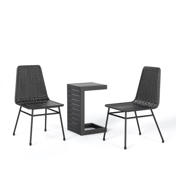 English Elm Christopher Knight Home® - Dark Dark Brown 2-Piece Rattan Chairs with Black Aluminum Accent Table — Durable, Ergonomic Patio Set N779P201261D_59990.00BLK