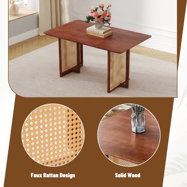 English Elm Table & Chair Set: Elegant Walnut Solid Wood Dining Table With 6 Ergonomic Brown Techno-Fabric Chairs W1151S04066-GIGA