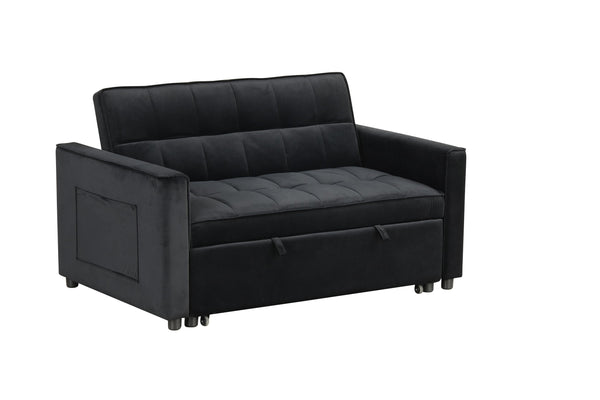 English Elm Maia Velvet Tufted Convertible Loveseat Sleeper with Arm Pockets for Compact Spaces B2749P413195