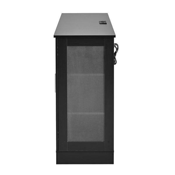 English Elm U-style Modern Buffet Sideboard with Acrylic Doors Power Outlet and Adjustable Storage Black N711P437648B