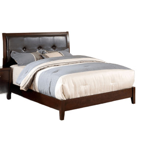 English Elm Eastern King Size Bed Brown Cherry Leatherette Tufted Headboard Solid Wood Contemporary Design 85"L x 79.5"W B011S01830