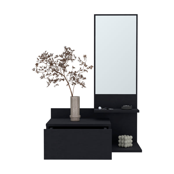 English Elm Floating Hallway Cabinet Lowell Wall-Mounted Black with Mirror, Drawer & Shelf for Entryway Storage and Style B092P238737