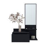 Black Floating Hallway Cabinet with Mirror & Drawer - Space-saving Design, Perfect for Quick Touch-ups