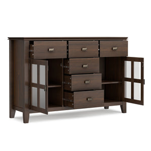 English Elm Artisan Solid Pine Buffet Sideboard with Glass Doors and Drawers for Dining Rooms B136P439019